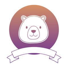 emblem with cute bear and decorative ribbon over white background, vector illustration