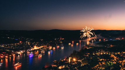 Rhine in Flames (Bonn 2018) - Fireworks next to the Rhine - View from "Erpeler Ley"