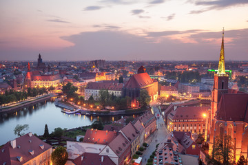 Fototapeta Panorama Wrocławia o zmierzchu obraz