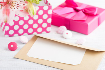 Pink decor, buttons, stationery