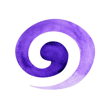 violet color of crown chakra symbol spiral concept, watercolor painting hand drawn icon logo, illustration design sign