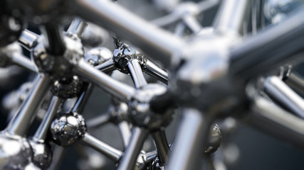 3D illustration of iron molecule made of stainless steel
