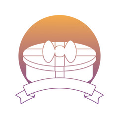 emblem with gift box icon over white background, colorful design. vector illustration