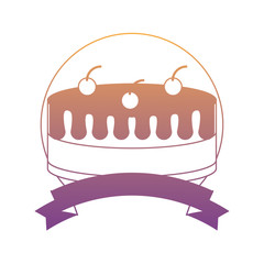 emblem with birthday cake icon over white background, colorful design. vector illustration