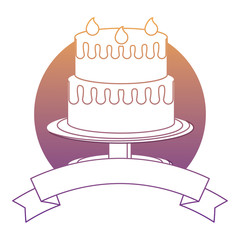 emblem with birthday cake icon over white background, colorful design. vector illustration