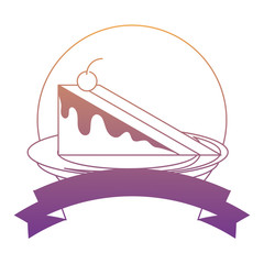 emblem birthday concept with piece of cake icon over white background, colorful design. vector illustration