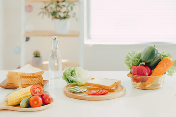 slice bread, prepare for make a sandwich in kitchen room