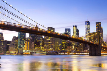 Plakat New York, Lower Manhattan skyline with Brooklyn Bridge