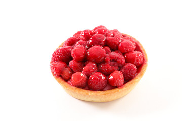 raspberry tart isolated on white