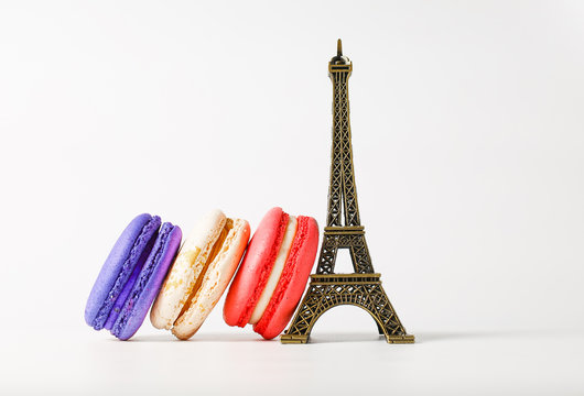 French theme. Bastille Day Concept. Croissant, macaron, Eiffel Tower.