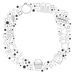 Frame with Shavuot holiday flat design black thin line icons