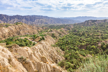 Picturesque view of natural erosion soil in Vashlovani national park. The touristic sights of of Georgia