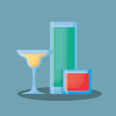 cocktail drinks over blue background, colorful design. vector illustration