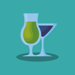cocktail drinks over blue background, colorful design. vector illustration