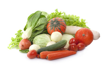 Composition with variety of raw organic vegetables and fruits. Balanced diet