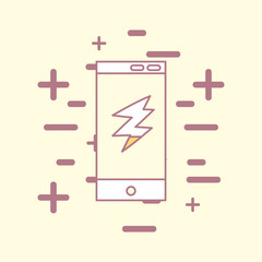 smartphone with thunder icon over yellow background, colorful design. vector illustration