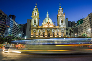 Longexpousre photo of historic Igreja da Candelaria (Candelaria catholic  church),downtown of Rio de Janeiro, Brazil