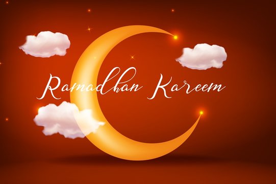 Ramadan Kareem greeting background with golden islamic crescent moon