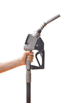 Head for the fuel pump with holding hand. Clipping path