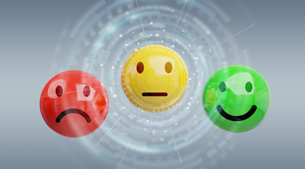 Customer satisfaction rating with smiley 3D rendering