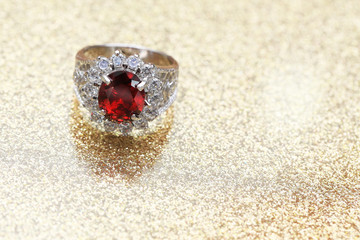 red gemstone on diamond ring , Ruby gem