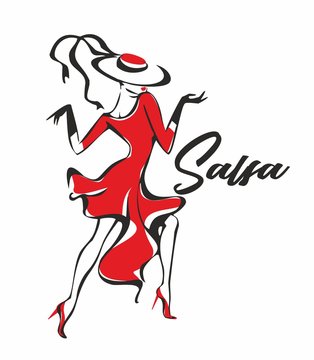 Dancing girl. Logo. Salsa. Latin dance. The girl in the hat. . Dancing.  Vector.