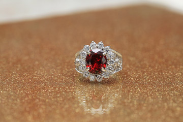 red gemstone on diamond ring , Ruby gem