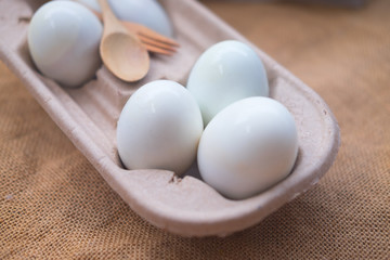 White eggs in carton container