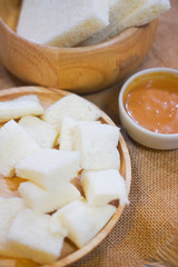 Orange pandan custard and steamed bread plate