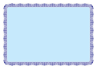 Floral style blue frame for certificate or book page border