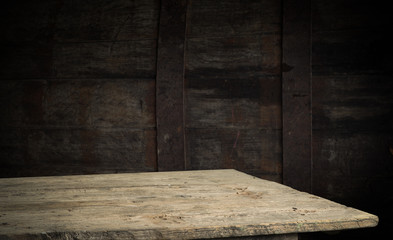 background of barrel and worn old table of wood