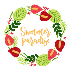 Jungle wreath with calla, tropical flowers and leaves