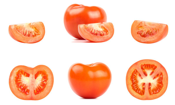 Collection of fresh red tomatoes isolated on white