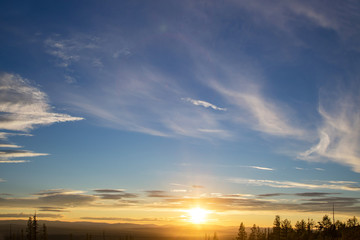 Sunset over the distant mountains