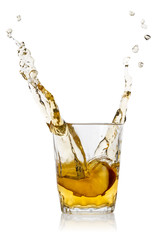 Splash of apple juice with an apple slice