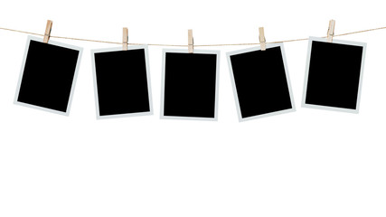 five photo frame blank hanging on isolated white with clipping path. - Powered by Adobe