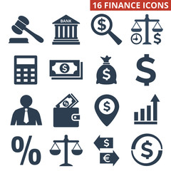 Finance icons set on white background.