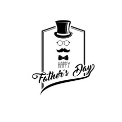 Fathers day greeting card. Dad gift. Fathers day symbols. Top hat, glasses, mustache, bow tie. Vector.