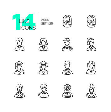 Ages - set of line design style icons