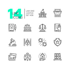 Law and justice - set of line design style icons