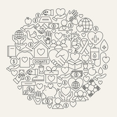 Donation Line Icons Circle