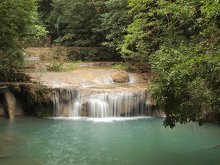 Beautiful and breathtaking green waterfall, Erawan Waterfall  at Kanchanaburi, Thailand
