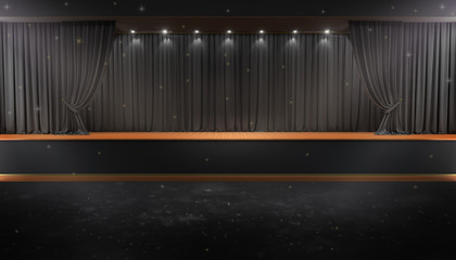 3d rendering of Background with a red curtain and a spotlight. Festival night show poster. Open red curtain. event premiere poster