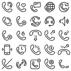Set of black icons isolated on white background, on theme Calls