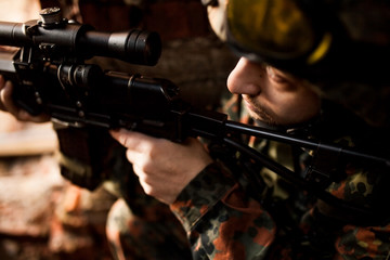Soldier in the war with arms