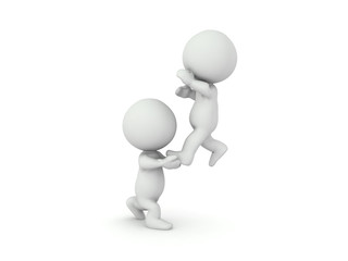 3D Character giving another one a lift