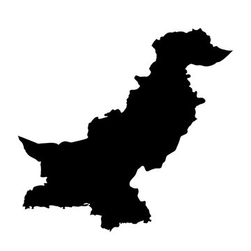 black silhouette country borders map of Pakistan on white background. Contour of state. Vector illustration