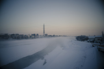 東京都日野市の朝焼けと雪景色　その２