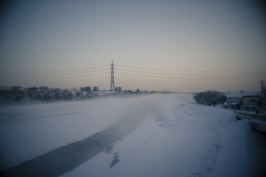 東京都日野市の朝焼けと雪景色　その２