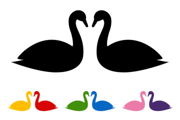 Two swans icon, black silhouette on white background